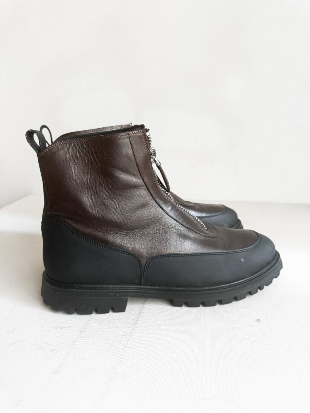 Ron White Shearling Lined Waterproof Leather Zip Closure Winter Snow Boots 41